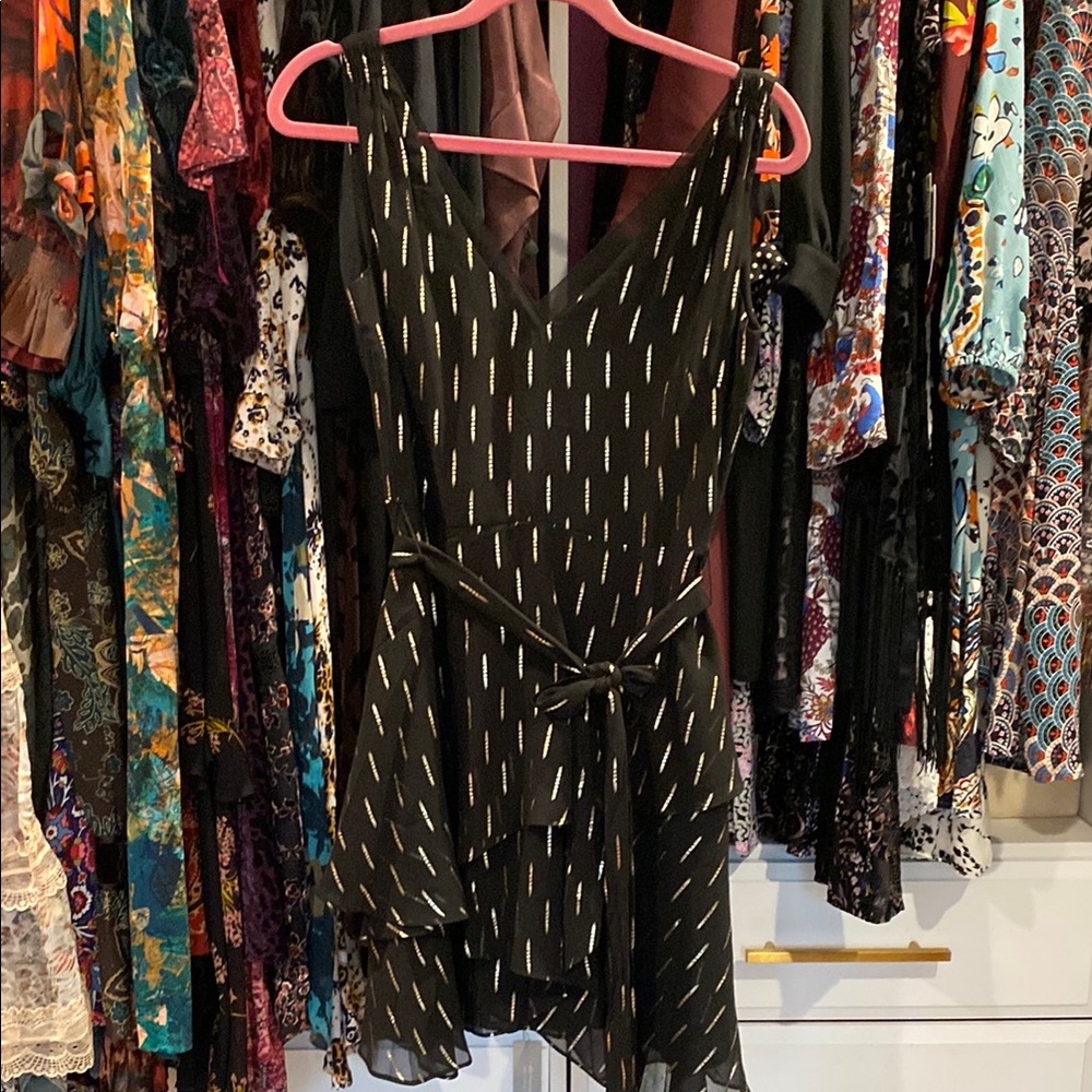 Elegant Black Chiffon Dress with Gold Accents